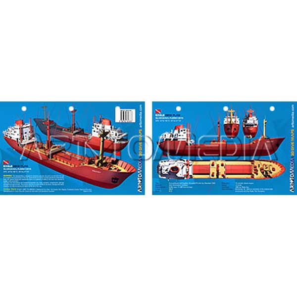 two sides of a card showing the deck plan of a shipwreck on a white background