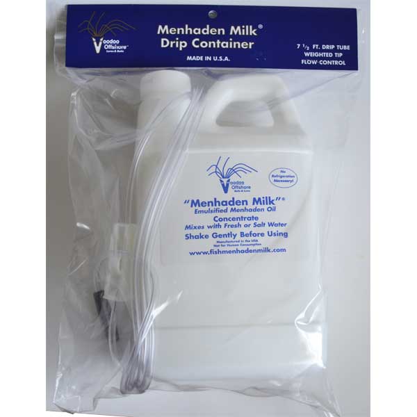 Menhaden Milk Drip Container with packaging on a white background