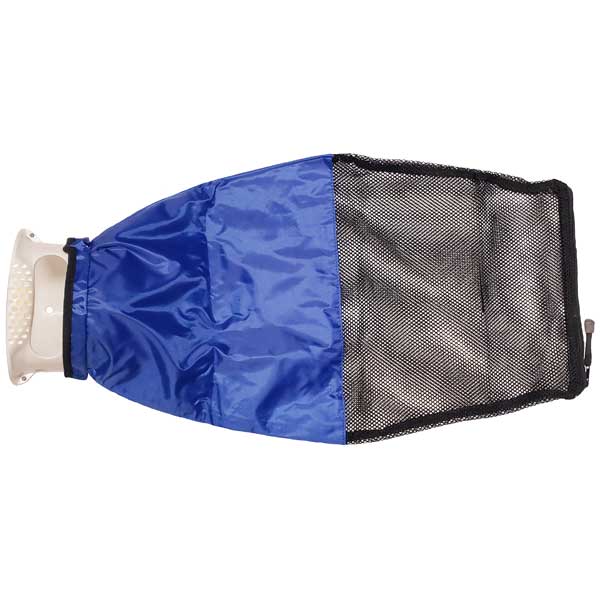 Blue lobster catch bag with a black mesh side and blue nylon top