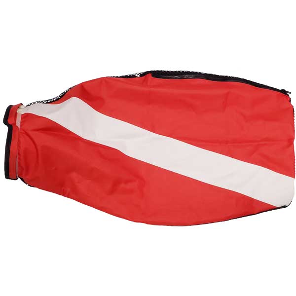 Red bag with a white stripe on a white background