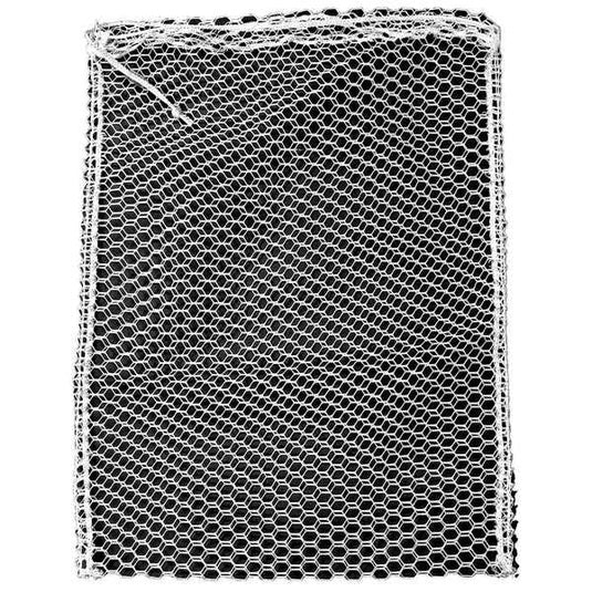 Hexagonal mesh chum bag with draw string on a white background