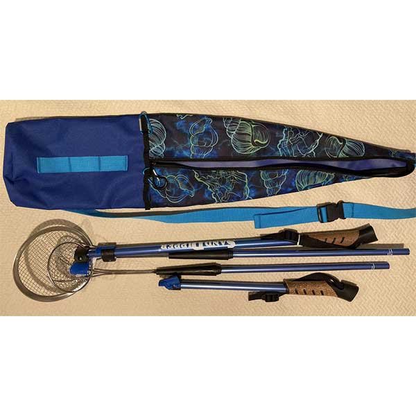 Shell scoop poles, and carrying bag on a beige surface