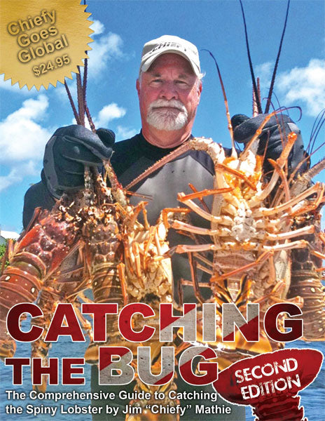 Book cover of 'Catching the Bug' with a man holding lobsters against a blue sky.
