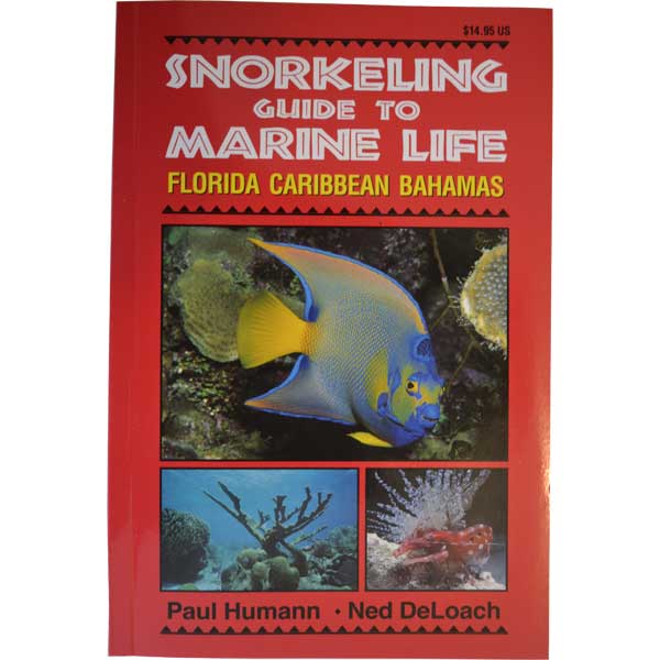 Book cover of 'Snorkeling Guide to Marine Life: Florida Caribbean Bahamas' with a colorful fish illustration on a red background.
