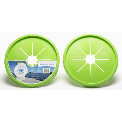 Two green lids with a starburst design on a white background