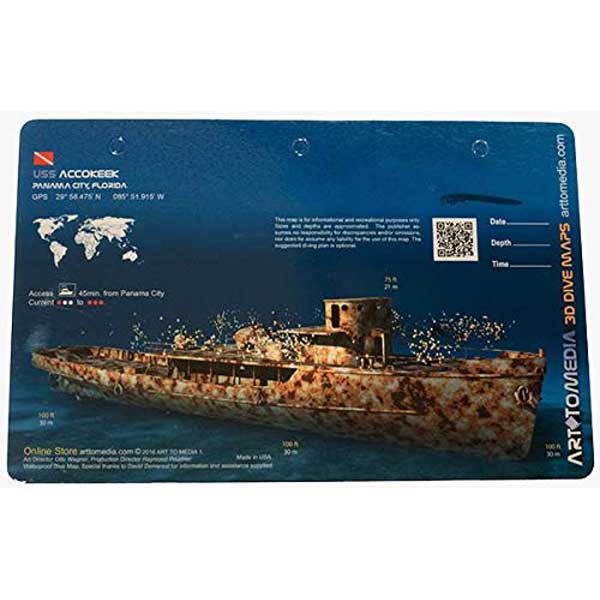 3D dive map of a sunken ship with detailed information on a blue background