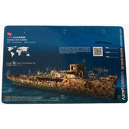 3D dive map of a sunken ship with detailed information on a blue background
