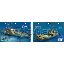Two cards showing a sunken ship on a blue background with branding visible.