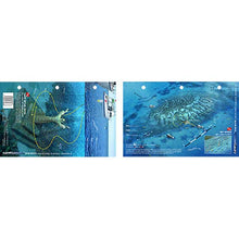 Two underwater scene of statue with a turtle and coral reef design on a white background.