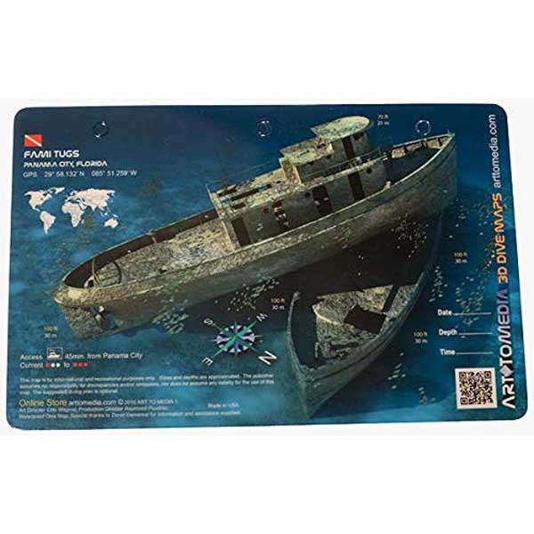 Card with a ship illustration and navigation details on a blue background
