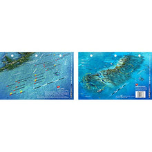 Two maps of a coastal area with underwater features and annotations on a white background.