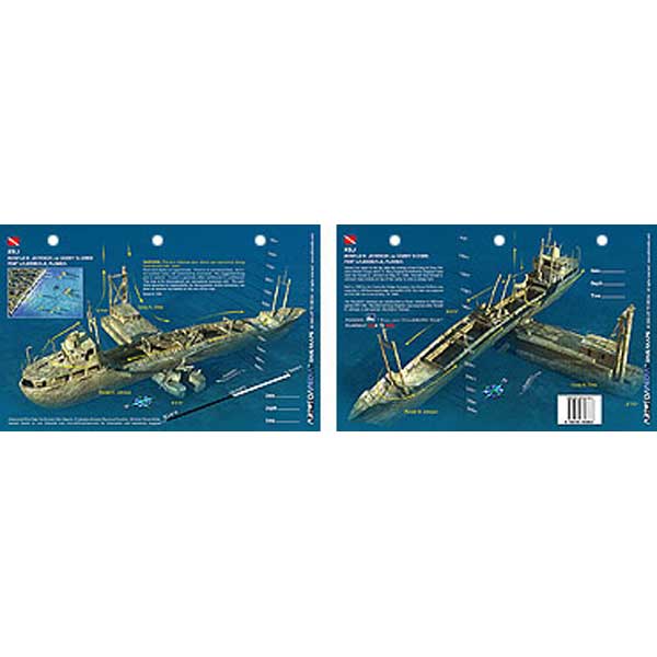 shipwreck underwater image on card with detailed illustrations on a blue background