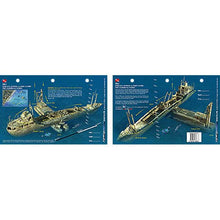 shipwreck underwater image on card with detailed illustrations on a blue background