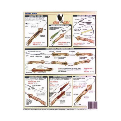 Product back with illustrations of fishing lures and brand logo on a white background