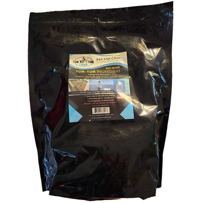 Black bag with bait fish chum, a visible label on a white background