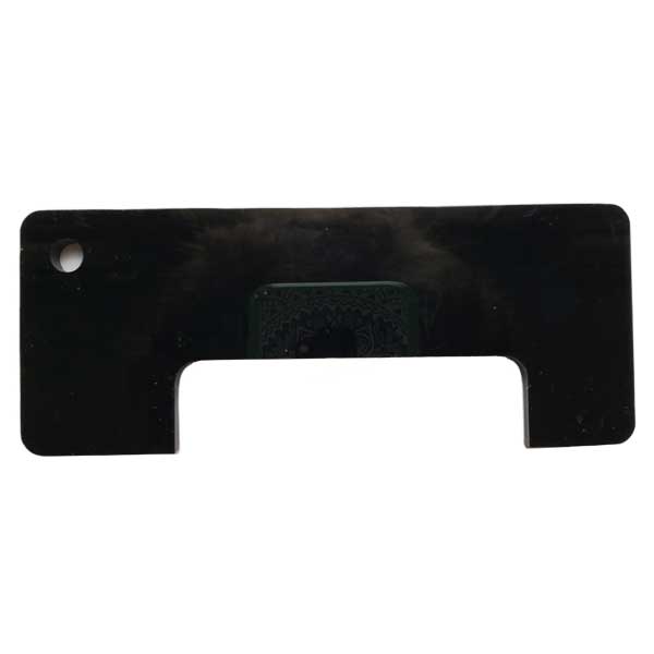 Black rectangular object with a central cutout on a white background