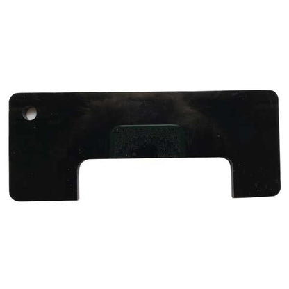Black rectangular object with a central cutout on a white background
