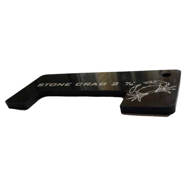 Black acrylic tool with 'STONE CRAB 2 7/8' text on a white background