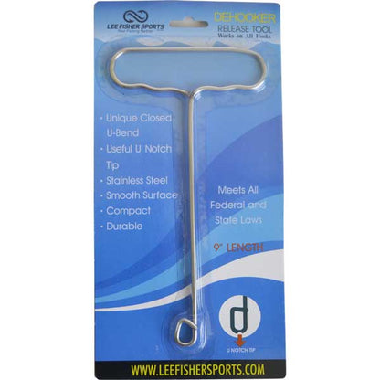 Dehooker release tool packaging with blue background and Lee Fisher Sports branding.
