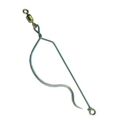 Fishing descender hook with wire and swivel on a white background