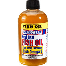 Bottle of Magic Bait Fish Oil with a white background