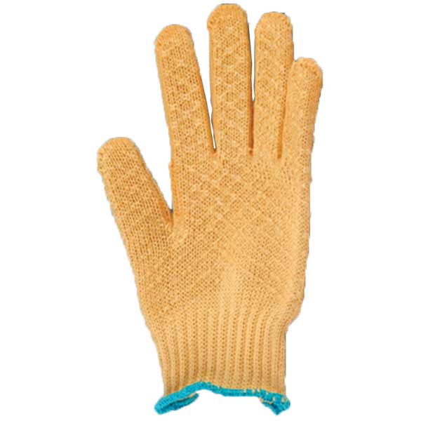 Orange fishing glove with blue cuff on a white background