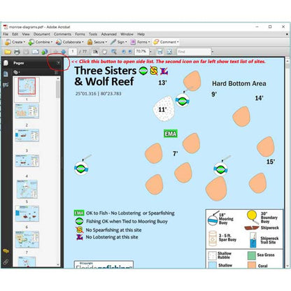 Marine chart with 'Three Sisters' and 'Wolf Reef' on a computer screen