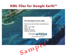 Screenshot of KML files for Google Earth with a fishing-related message.