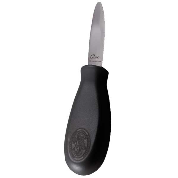 Oyster knife with black handle on a white background