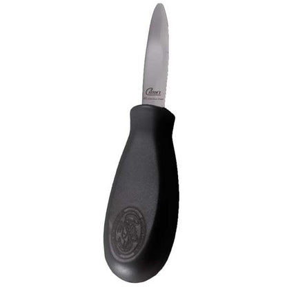 Oyster knife with black handle on a white background