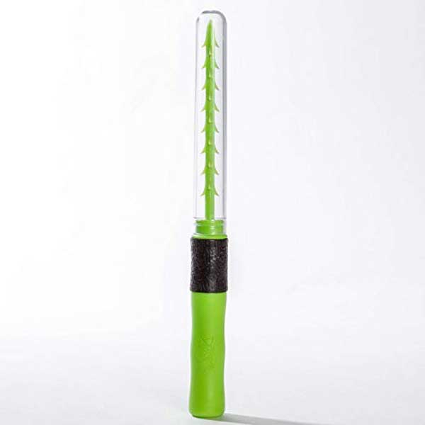 Green and clear tool with a tree design on a white background