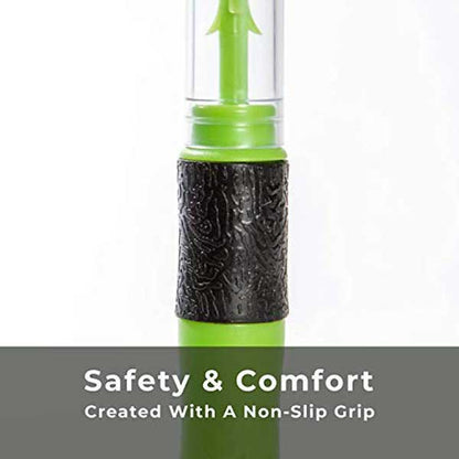Green and black deveiner with text 'Safety & Comfort Created With A Non-Slip Grip' on a white background