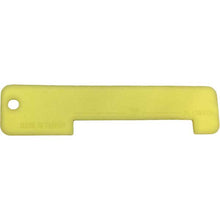 Yellow plastic lobster measure tool with a hole on a white background