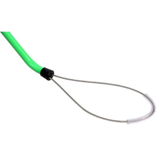 Green handle with a metal wire on a white background