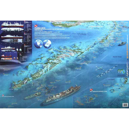 Map of the Florida Keys with various locations marked on a blue background