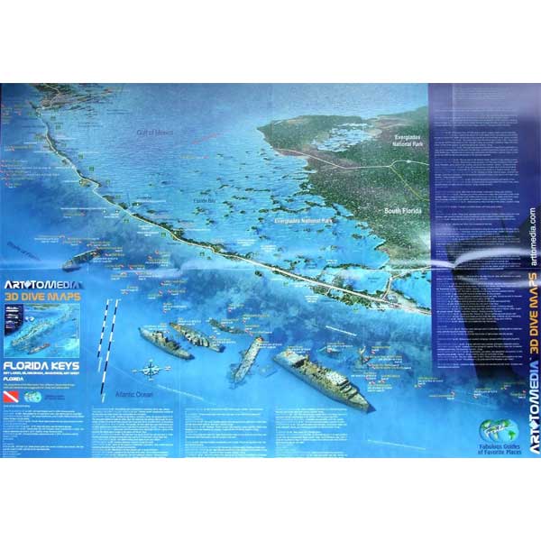Map of Florida Keys with dive sites and topography