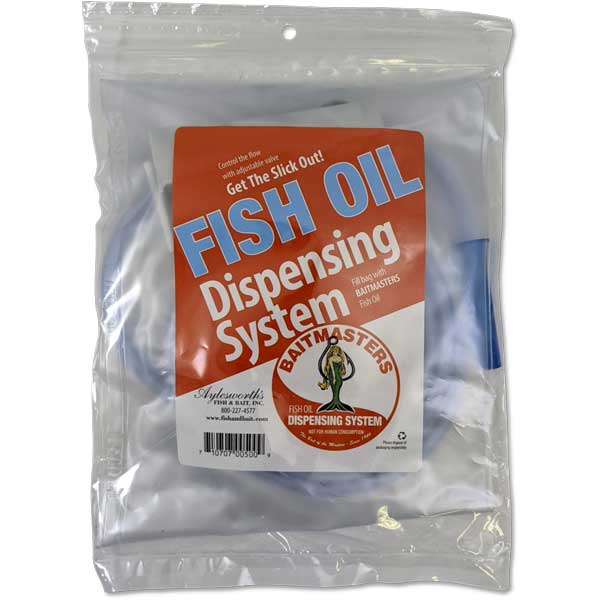 Fish oil dispensing system packaging with Batmasters branding on a white background