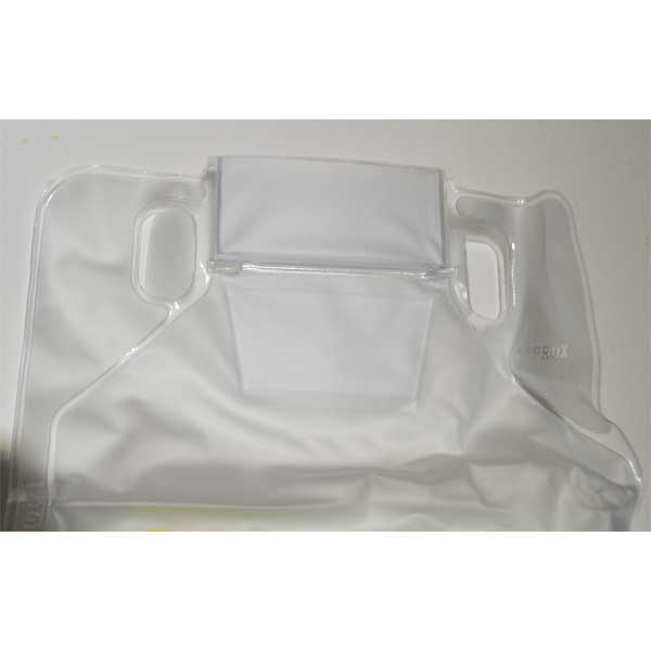 Clear plastic product with handles on a white background