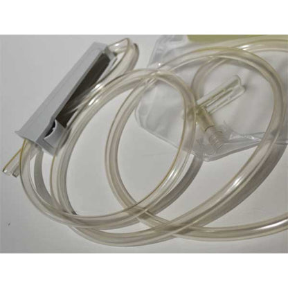 Clear plastic tubing with connectors on a white background
