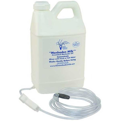 Menhaden Milk concentrate container with hose on a white background