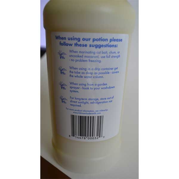 Bottle with a label containing text and a barcode on a white background