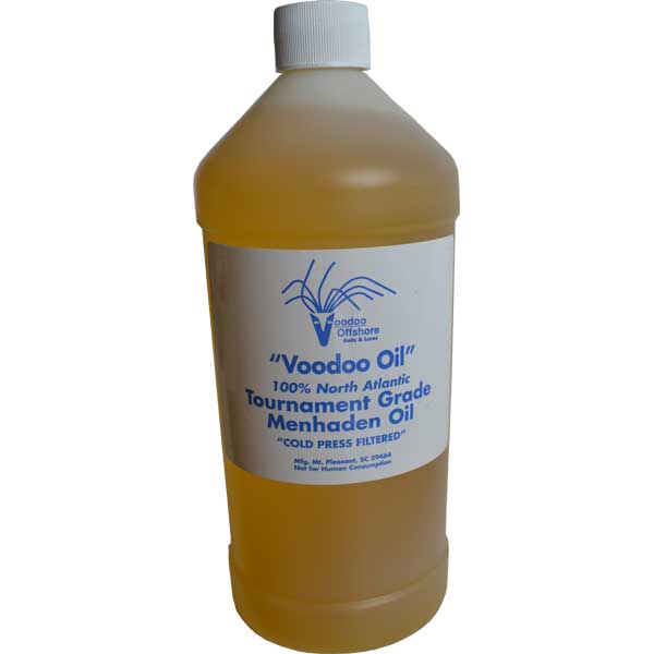 Bottle of Voodoo Oil with a white label on a white background