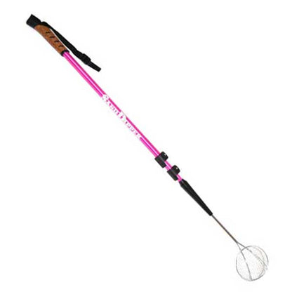 Pink and black scoop with handle on a white background