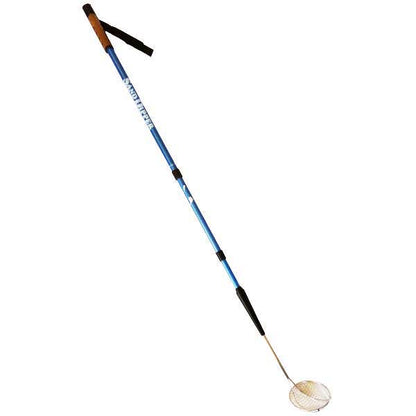 Blue and black scoop with a white reel on a white background