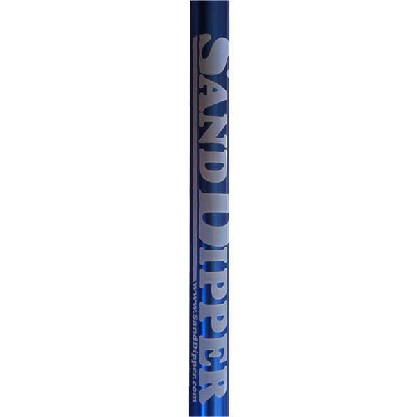 Blue sand dipper rod with 'Sand Dipper' branding on a white background