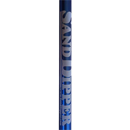 Blue sand dipper rod with 'Sand Dipper' branding on a white background
