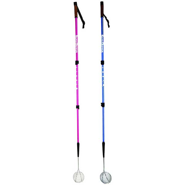 Two sand dipper pole scoops on a white background