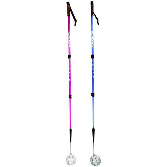 Two sand dipper pole scoops on a white background