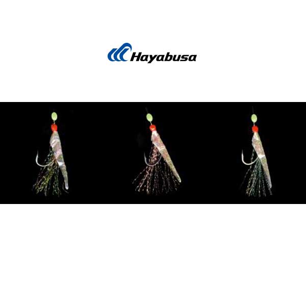 Three fishing lures with Hayabusa logo on a black background