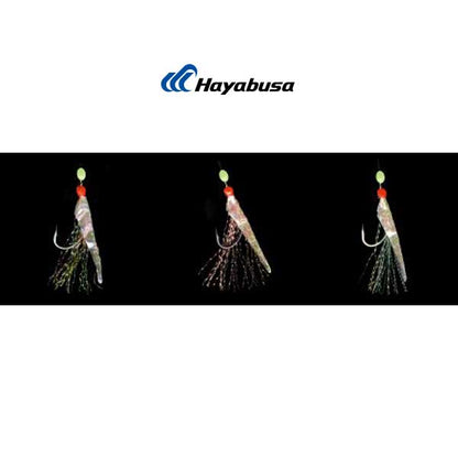Three fishing lures with Hayabusa logo on a black background